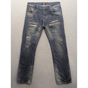 Parish Nation Jeans Mens 36 Blue Distressed Patchwork Faux Snakeskin Denim Pants